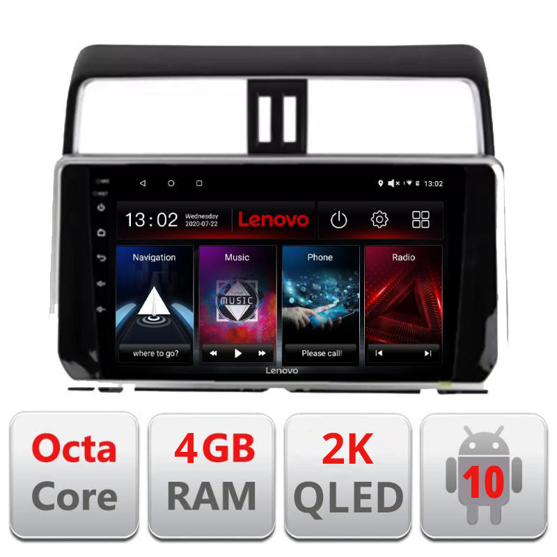 28126.jpg Navigatie dedicata Lenovo Toyota Prado J150 2018- L-1065, Octacore, 4Gb RAM, 64Gb Hdd, 4G, QLED 2K, DSP, Carplay, Bluetooth - imagine 1