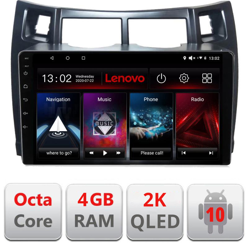 29033.jpg Navigatie dedicata Lenovo Toyota Yaris 2008-2011 L-YARIS08, Octacore, 4Gb RAM, 64Gb Hdd, 4G, QLED 2K, DSP, Carplay, Bluetooth - imagine 1