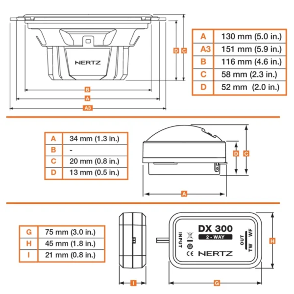 Difuzoare auto Hertz Dieci DSK 130.3, set sistem 2 cai, 130mm, 60W RMS, 4, 4 difuzoare + Accesorii - imagine 3
