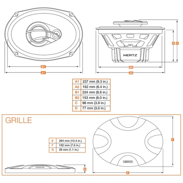 Difuzoare auto Hertz Dieci DCX 690.3, set coaxial 3 cai, 6x9 inch, 90W RMS, 4, 2 difuzoare - imagine 4