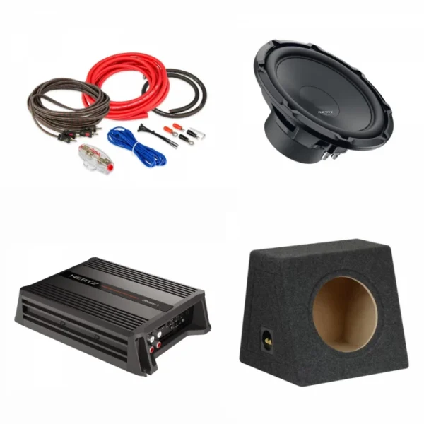 Pachet Subwoofer auto Hertz Cento CS 300W + Amplificator  Hertz D Power 1 + Kit de cabluri complet - imagine 1