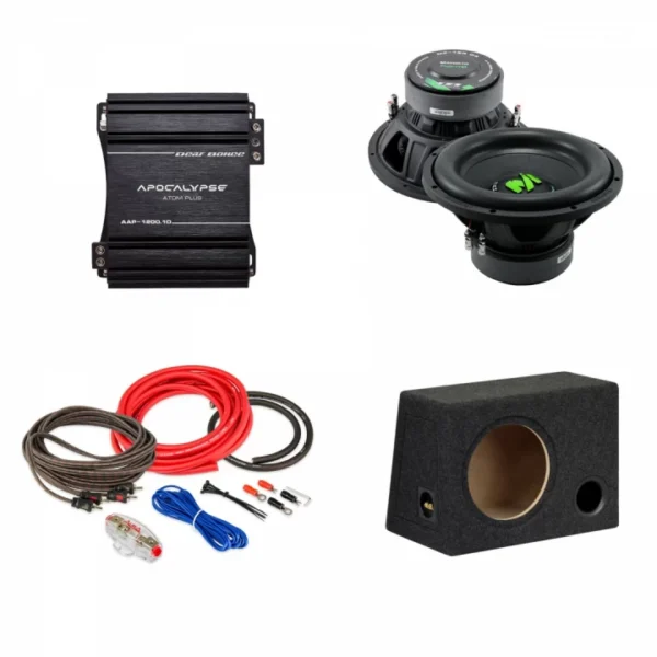 Pachet Subwoofer auto Machete MF 12R 1200W + Amplificator Apocalypse AAP 1200.1D + Kit de cabluri complet - imagine 1