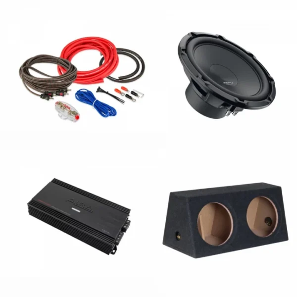 Pachet 2 x Subwoofer auto Hertz Cento CS 300W + Amplificator  Aura Venom D1000.1 + Kit de cabluri complet - imagine 1
